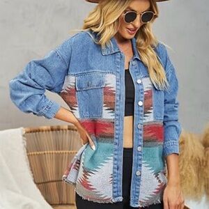 Western Print Button Front Denim and 100% Cotton jacket.